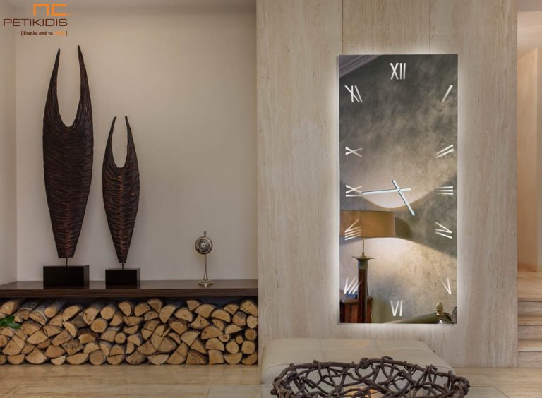 Παραλληλόγραμμος επιτοίχιος καθρέφτης-ρολόϊ με φωτισμό- Νο160