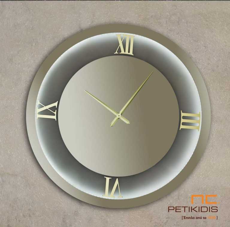 Επιτοίχιος στρογγυλός φιμέ καθρέπτης με ρολόι και φωτισμό LED -S207