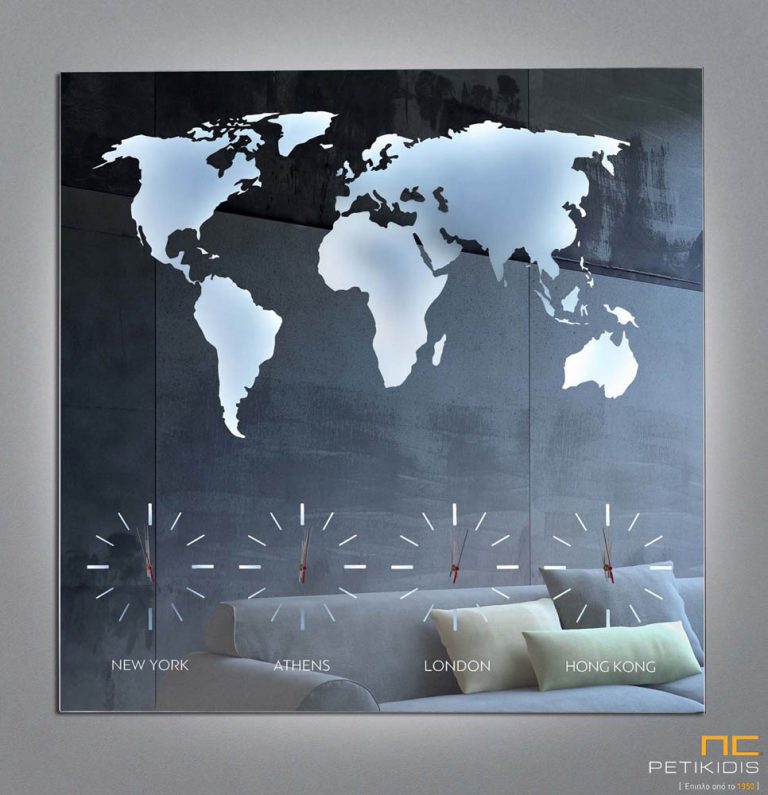 Τετράγωνος επιτοίχιος καθρέφτης-ρολόϊ - Η140