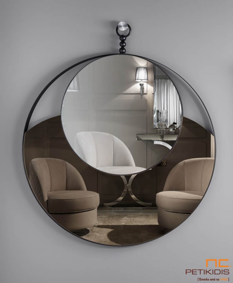 Στρογγυλός επιτοίχιος δίχρωμος καθρέφτης (clear και φιμέ) -D80