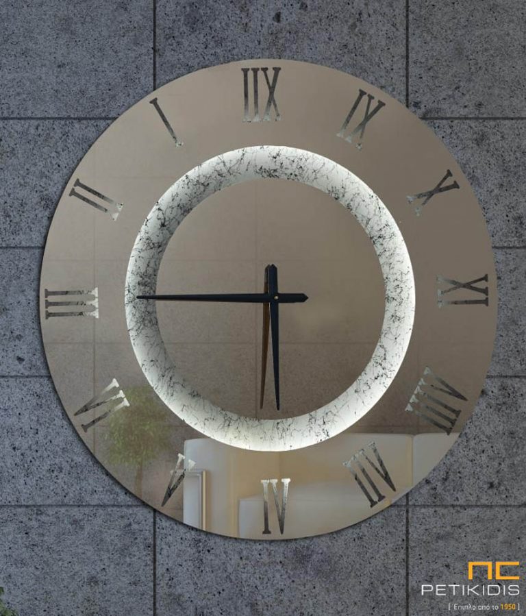 Στρογγυλός επιτοίχιος καθρέφτης-ρολόι με φωτισμό - Τ311