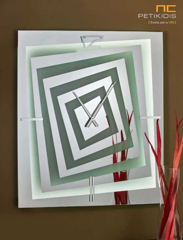 Κλασική Τραπεζαρία Επιτοίχιoς τετράγωνος καθρέφτης ρολόι με φωτισμό- S205