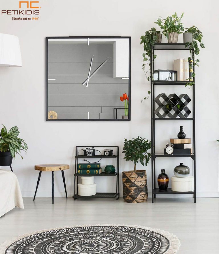 Τετράγωνος επιτοίχιος καθρέφτης ρολόι - Η110