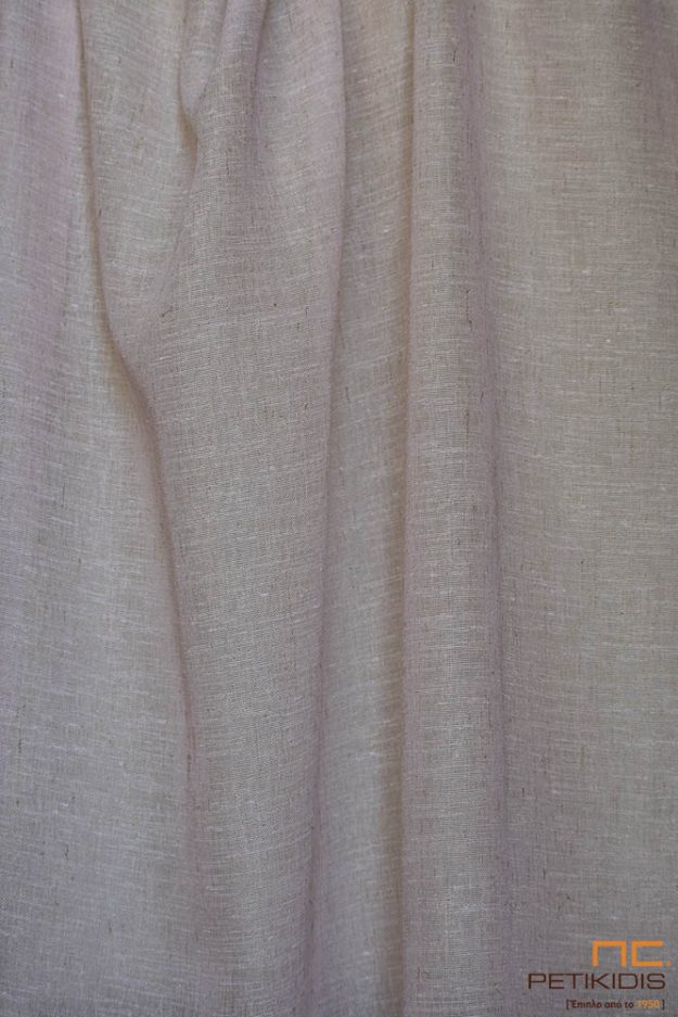 Κουρτίνες Κουρτίνα λεπτή ΝοCH02/03 σε χρώμα ροζ σταχτί. Είναι μονόχρωμη και ταιριάζει απόλυτα σε όλους τους χώρους του σπιτιού. Έχει φάρδος 3μ και η σύνθεσή της είναι 24% λινό και 76% Polyester.