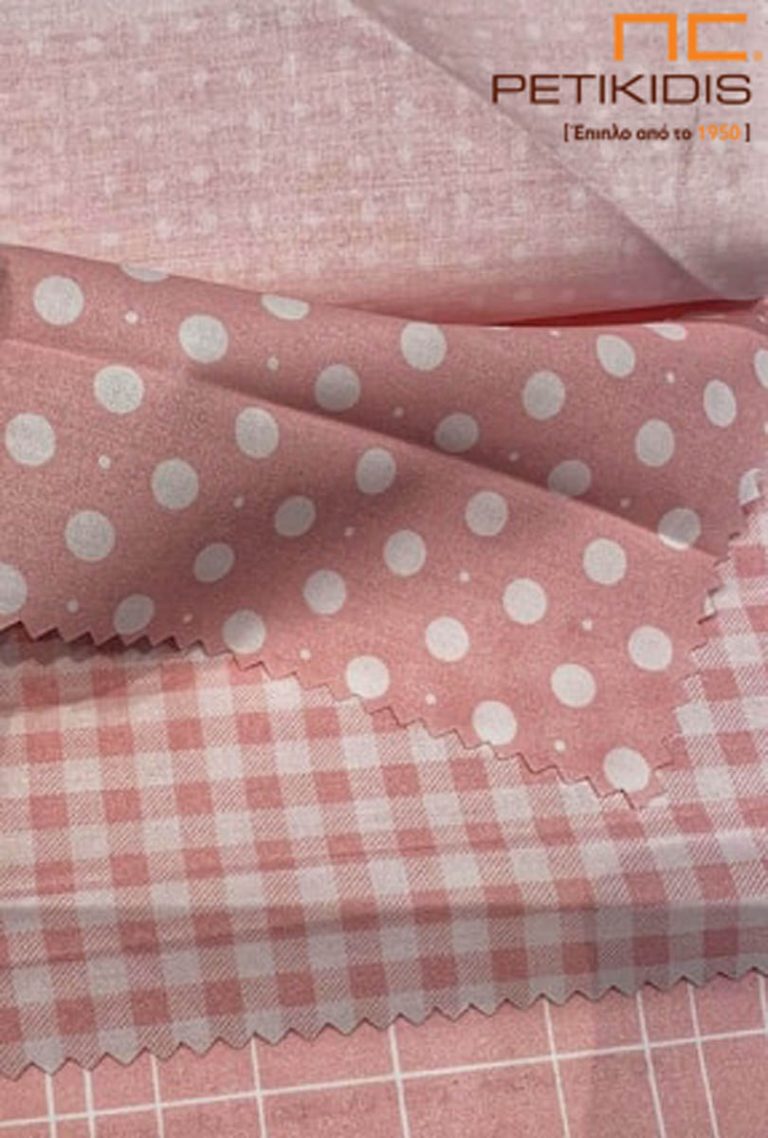 Παιδική λεπτή και πλαϊνή διακοσμητική κουρτίνα πουά και καρό σε λευκό με ροζ χρώμα.