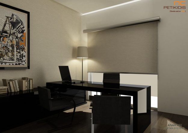 Κουρτίνες Κουρτίνα ρόλερ με γκρι μετόπη και χειροκίνητη ανάρτηση