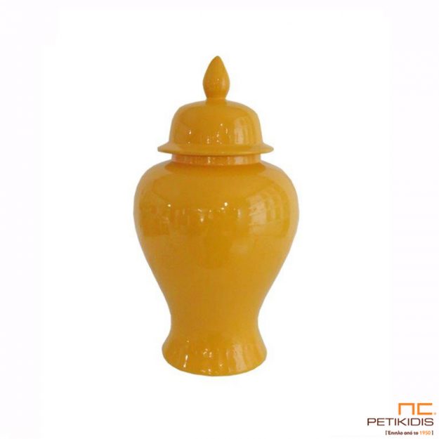 Διακοσμητικό βάζο "Bee" κίτρινο με καπάκι. Το υλικό του είναι κεραμικό και είναι διαστάσεων 40cm ύψος και διάμετρος 25cm.