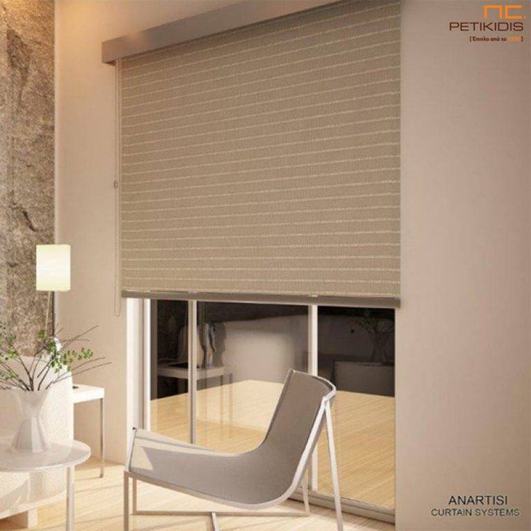 Κουρτίνα Ρόλερ με Μετόπη Μπεζ & Σχέδιο με Ρίγες
