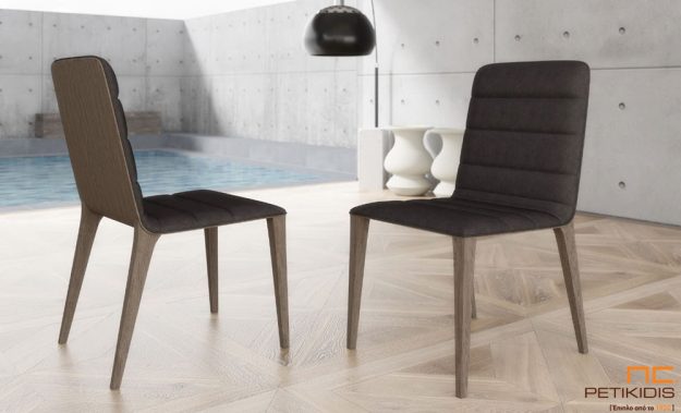 Καρέκλα Νο150 με ξύλο δρυς και ύφασμα αλέκιαστο αδιάβροχο. Διατίθεται και σε ξύλο καρυδιάς και σε μεγάλη ποικιλία υφασμάτων.