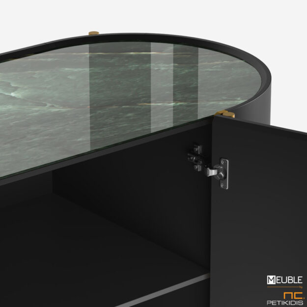 Κλασική Τραπεζαρία Ο μπουφές RIVANO ένα design από τον βιομηχανικό σχεδιαστή Γιώργο Μπόσνα εντυπωσιάζει με τις καμπύλες του από ξύλο. Συνδυάζει με άρτιο τρόπο διάφορα υλικά, όπως δρυς, μέταλλο και κεραμικό στο επάνω μέρος προσφέροντας όχι μόνο αισθητική απόλαυση αλλά και λειτουργικότητα στον χώρο σας. Λεπτομέρεια.