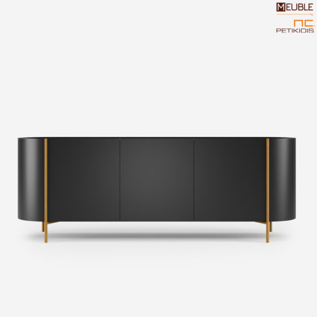 Κλασική Τραπεζαρία Ο μπουφές RIVANO ένα design από τον βιομηχανικό σχεδιαστή Γιώργο Μπόσνα εντυπωσιάζει με τις καμπύλες του από ξύλο. Συνδυάζει με άρτιο τρόπο διάφορα υλικά, όπως δρυς, μέταλλο και κεραμικό στο επάνω μέρος προσφέροντας όχι μόνο αισθητική απόλαυση αλλά και λειτουργικότητα στον χώρο σας.