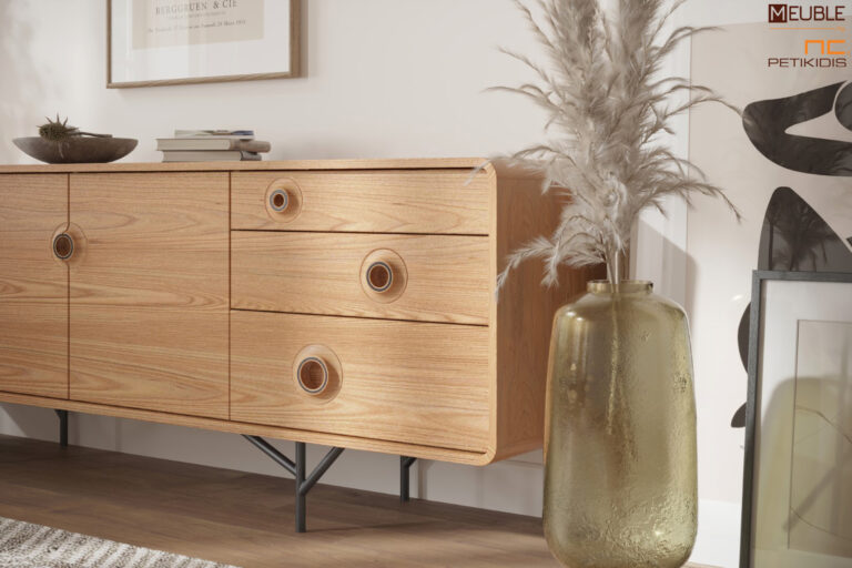 Λεπτομέρεια μπουφέ TARA. Σχεδιασμένος από τον Dalibor Marek με minimal και μοντέρνα αισθητική. Είναι κατάλληλο έπιπλο για επαγγελματική και οικιακή χρήση. Μπορείτε να επιλέξετε τα φινιρίσματα (χρώμα ξύλου και μετάλλου) που ταιριάζουν περισσότερο στην αισθητική και στην διάθεσή σας.