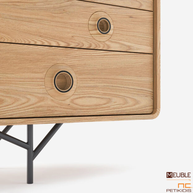 Λεπτομέρεια μπουφέ TARA. Μπορείτε να επιλέξετε τα φινιρίσματα (χρώμα ξύλου και μετάλλου) που ταιριάζουν περισσότερο στην αισθητική και στην διάθεσή σας.