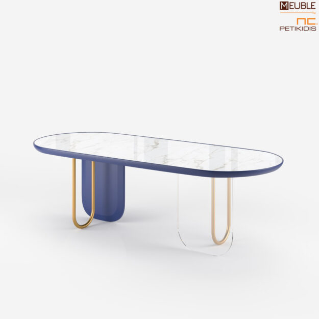 Κλασική Τραπεζαρία Λεπτομέρεια. Το τραπέζι RIDEAU σχεδιάστηκε από το Ιταλικό design studio DEBONADEMEO. Ο συνδυασμός λάκας, μετάλλου, κεραμικής επιφάνειας και κρυστάλλου δημιουργεί ένα προϊόν που ξεχωρίζει για το design και την κατασκευή του. Υπάρχει δυνατότητα επιλογής χρωμάτων.