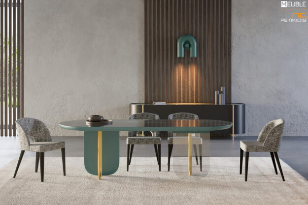 Η τραπεζαρία RIDEAU σχεδιάστηκε από το Ιταλικό design studio DEBONADEMEO. Ο συνδυασμός λάκας, μετάλλου, κεραμικής επιφάνειας και κρυστάλλου δημιουργεί ένα προϊόν που ξεχωρίζει για το design και την κατασκευή του. Καρέκλα MARIEN UP σε δρυς και ύφασμα αδιάβροχο. Υπάρχει δυνατότητα επιλογής χρωμάτων.