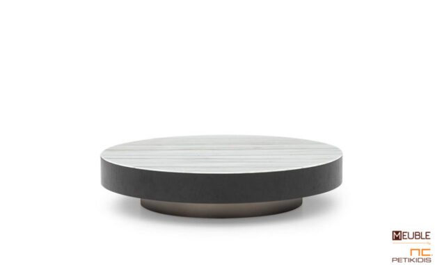 Τραπεζάκι σαλονιού Milton. Στρογγυλό κατασκευασμένο από ξύλο δρυς, λεπτομέρεια λάκας και κεραμικό υλικό στο καπάκι. Minimal style. Διατίθεται σε μεγάλη ποικιλία συνδυασμών χρωμάτων, υλικών και διαστάσεων.