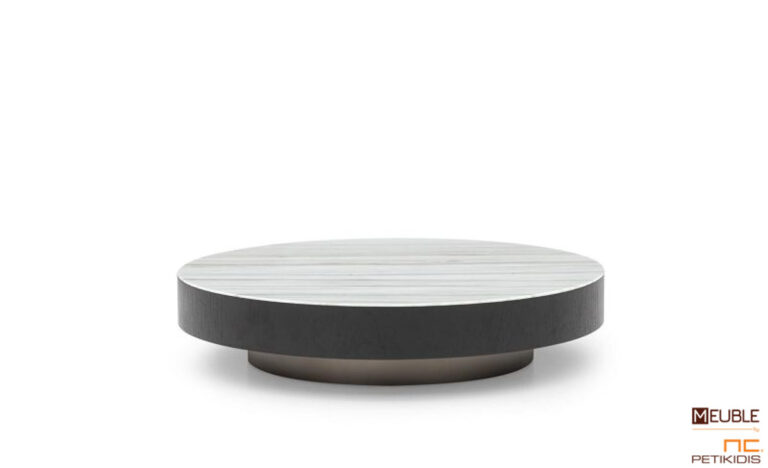 Τραπεζάκι σαλονιού Milton. Στρογγυλό κατασκευασμένο από ξύλο δρυς, λεπτομέρεια λάκας και κεραμικό υλικό στο καπάκι. Minimal style. Διατίθεται σε μεγάλη ποικιλία συνδυασμών χρωμάτων, υλικών και διαστάσεων.