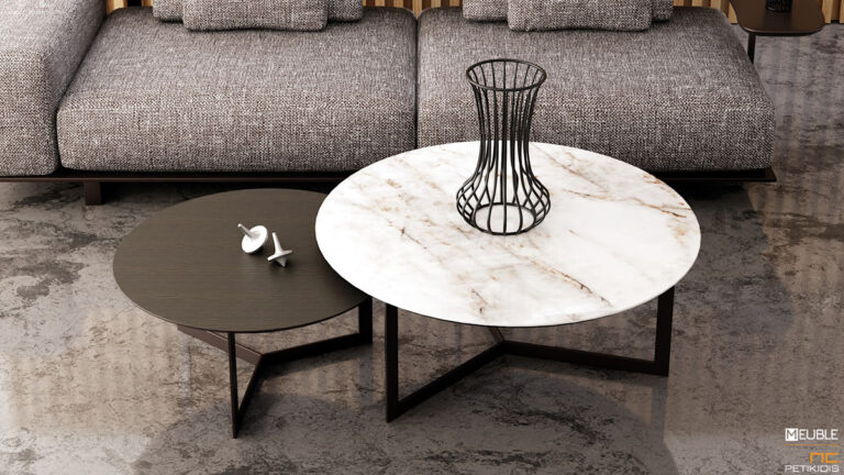 Τραπεζάκι σαλονιού Opus. Στρογγυλό με μεταλλική βάση και επιλογές με κεραμική, ξύλινη ή λάκα επιφάνεια. Μπορούν να γίνουν με πολλούς συνδυασμούς χρωμάτων και διαστάσεων.