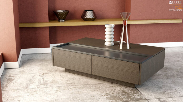 Τραπέζι σαλονιού Seppo. Το μοντέρνο design, οι αποθηκευτικοί χώροι του καθώς και το προεκτεινόμενο καπάκι το καθιστούν εξαιρετικά λειτουργικό. Συνδυάζει λάκα και ξύλο δρυς με δυνατότητα επιλογής χρωμάτων.