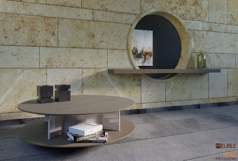 Τραπέζι σαλονιού Orio. Κομψό και μοντέρνο design, κατασκευασμένο από ξύλο δρυς και λεπτομέρεια λάκας. Διατίθεται και σε άλλα χρώματα.