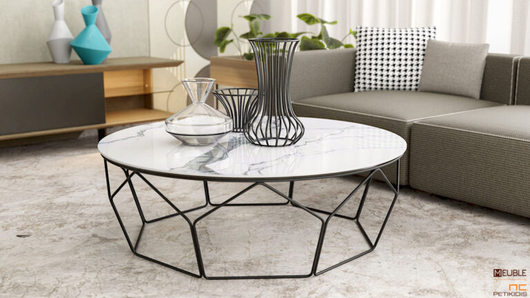 Τραπέζι σαλονιού Prisma σε κομψό και minimal design με κεραμικό καπάκι και περίτεχνη μεταλλική μασίφ βάση. Διατίθεται και σε ξύλινο καπάκι.