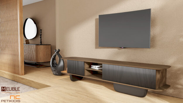 Έπιπλο tv Sienna σχεδιασμένο σε μίνιμαλ και μοντέρνα γραμμή, παράγεται σε πολλές διαστάσεις και με ποικιλία χρωμάτων και υλικών. Πλάτη με λεπτομέρεια κεραμικού υλικού και κρυφού φωτισμού.