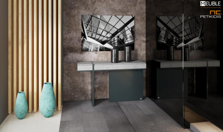 Κονσόλα Mokka σε elegant και minimal style με ανοιγόμενα καπάκια για πολλές χρήσεις σε διάφορα σημεία του σπιτιού. Κατασκευάζεται από ξύλο δρυ και λάκα σε διαστάσεις και χρώματα της επιλογής σας.