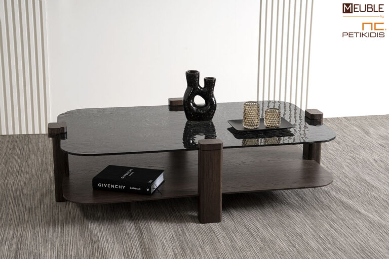 Τραπεζάκι σαλονιού Shine από ξύλο δρυς και γυάλινη επιφάνεια. Είναι δύο επιπέδων για περισσότερη ευκολία στην καθημερινή χρήση. Μοντέρνο και minimal διατίθεται σε μεγάλη ποικιλία χρωμάτων και διαστάσεων by Eterno Mobili.