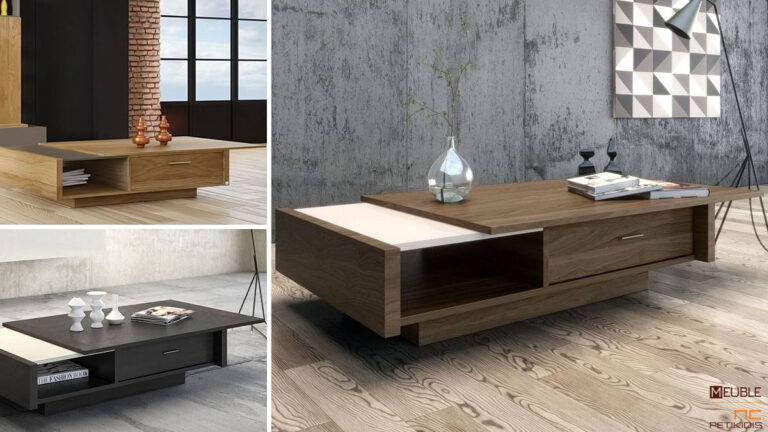 Τραπέζι σαλονιού Terra. Το μοντέρνο design, οι αποθηκευτικοί χώροι του καθώς και το προεκτεινόμενο καπάκι το καθιστούν εξαιρετικά λειτουργικό. Συνδυάζει λάκα και ξύλο δρυς ή καρυδιά, με δυνατότητα επιλογής των χρωμάτων.