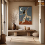 Στο “Dancing With Stars”, μια γυναίκα ντυμένη με καφέ ριγέ φόρμα στέκεται με τα χέρια υψωμένα προς τα αστέρια. Η στάση της σώματος εκφράζει αβίαστα μια αίσθηση ελευθερίας και ανεμελιάς, σαν να καλεί τον θεατή να αγγίξει και ο ίδιος το άπιαστο. Τα ζεστά χρώματα δημιουργούν μια ατμόσφαιρα αισιοδοξίας και χαράς, ενώ η παιχνιδιάρικη σύνθεση του πίνακα προσθέτει μια δόση ζωντάνιας σε κάθε χώρο. Αυτό το έργο αποτελεί ιδανική επιλογή για κάθε σπίτι που χρειάζεται μια ένεση αισιοδοξίας. Παράγεται και σε poster. Διαθέσιμες διαστάσεις 50X70, 70X100, 80X120, 100X140, 120X160, 120X180.