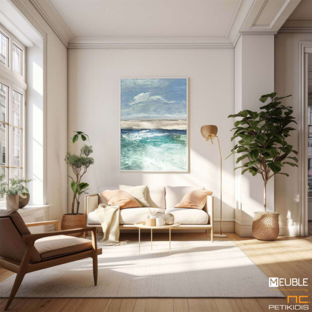 Πίνακες σε Καμβά ή Poster Ο πίνακας “Voyage II” ανήκει στην κατηγορία “Τοπία” και προσφέρει μια αφηρημένη αναπαράσταση ενός φυσικού τοπίου. Οι απαλές μπλε-μπεζ αποχρώσεις και οι διακριτικές γραμμές δημιουργούν μια αίσθηση ηρεμίας και γαλήνης, κάνοντάς τον ιδανικό για τη δημιουργία ενός χαλαρωτικού περιβάλλοντος στον χώρο σας. Το έργο αυτό αποπνέει μια αίσθηση κίνησης και ροής μέσα από τις διάφορες στρώσεις χρωμάτων και υφών.Παράγεται και σε poster. Διαθέσιμες διαστάσεις 50X70, 70X100, 80X120, 100X140, 120X160, 120X180.