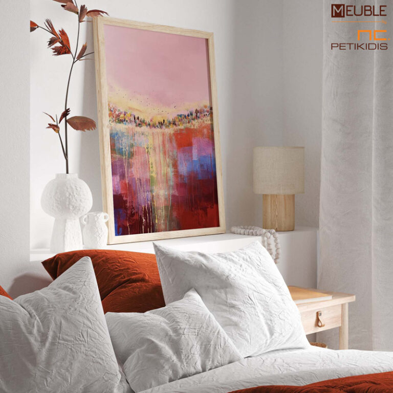 Ο πίνακας “The Love in Us IV” είναι μέρος της συλλογής μας Τοπία και στο θέμα του κυριαρχεί το χρώμα του κόκκινου. Η εικόνα αποπνέει μια ονειρική ατμόσφαιρα, συνδυάζοντας γήινες και φωτεινές αποχρώσεις που θυμίζουν τοπία σε ανατολή ή δύση. Οι ρευστές γραμμές και οι σταγόνες δημιουργούν μια αίσθηση ροής, ενώ ο ροζ ουρανός ενισχύει την αίσθηση ηρεμίας και συναισθηματικής ζεστασιάς.Παράγεται και σε poster. Διαθέσιμες διαστάσεις 50X70, 70X100, 80X120, 100X140, 120X160, 120X180.