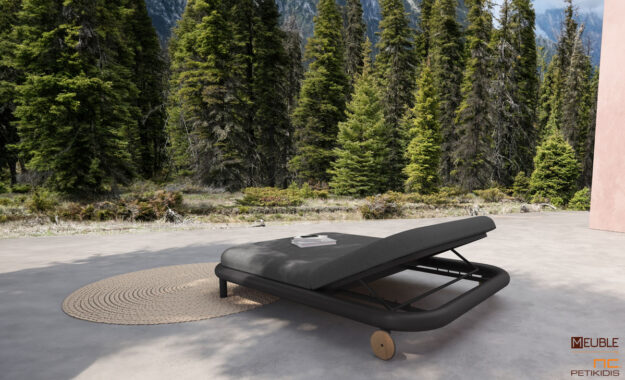 Outdoor sunbed Eutopia, ξαπλώστρα με γκρι σκούρο σκελετό αλουμινίου και μαξιλάρα με ύφασμα αδιάβροχο και αλέκιαστο σε ειδική σύνθεση για να αντέχει όλες τις καιρικές συνθήκες.