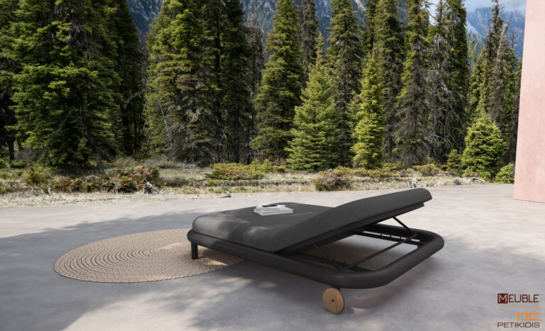 Outdoor sunbed Eutopia, ξαπλώστρα με γκρι σκούρο σκελετό αλουμινίου και μαξιλάρα με ύφασμα αδιάβροχο και αλέκιαστο σε ειδική σύνθεση για να αντέχει όλες τις καιρικές συνθήκες.