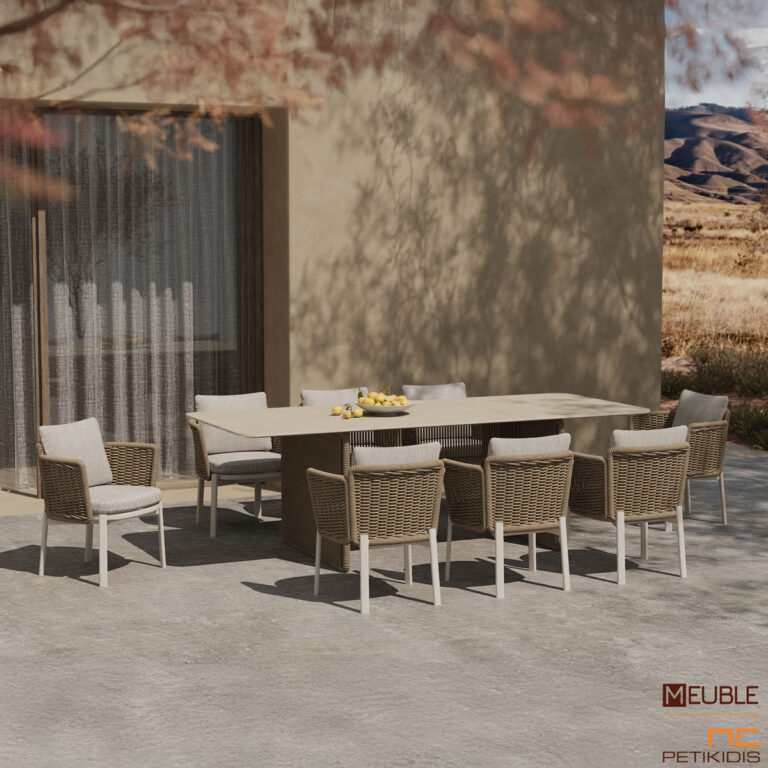 trapezaria destiny karekla SM6168 trapezi SM6169 skeletos alouminio leyko keramiko kapaki keramiko sxoini yfasma adiabroxo alekiasto ekrou outdoor